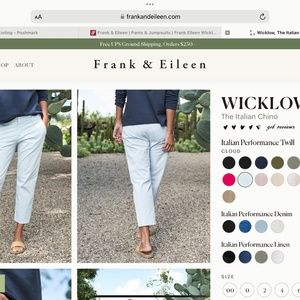 Frank & Eileen Wicklow Italian Chino Pants Periwinkle Size 8